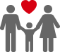 Heart floating above a family, holding hands